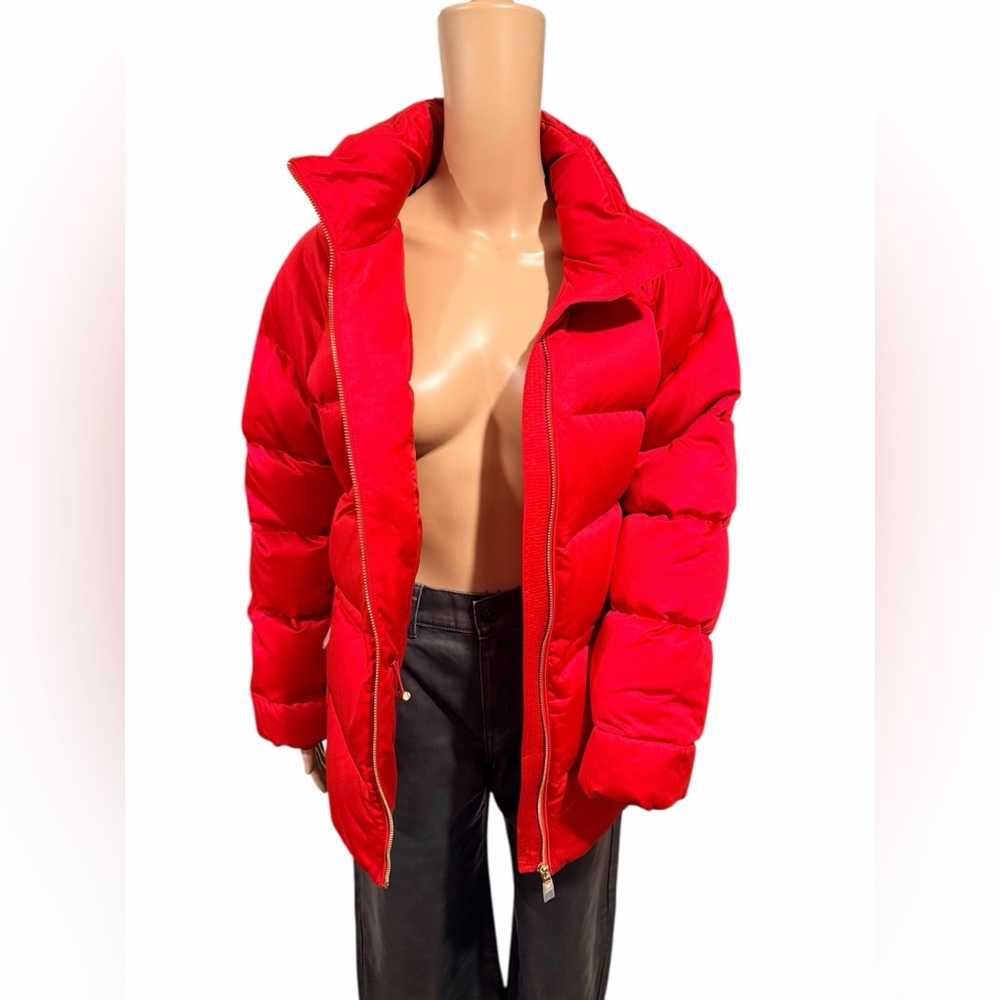 LAUREN RALPH LAUREN Womens Red Stand Collar Cinched Waist Puffer Jacket Size S - Picture 7 of 16